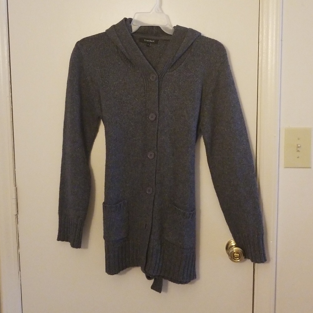 Cozy warm belted sweater w/hood